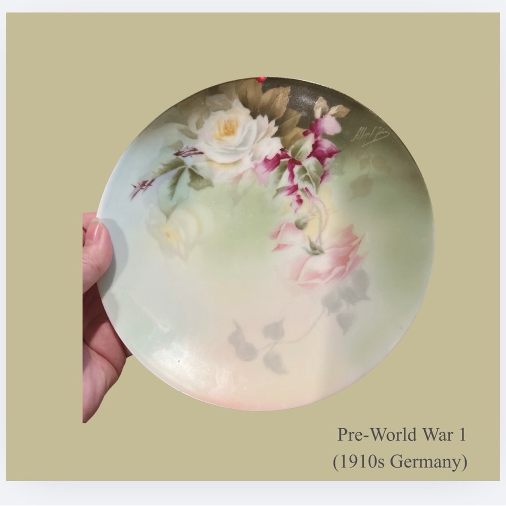 Hand-Painted Floral Decorative Plate - Antique Vintage pre WWI
